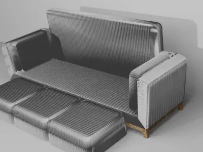 Cushion-Sofa sofa with three seats and wooden frame Free 3D model