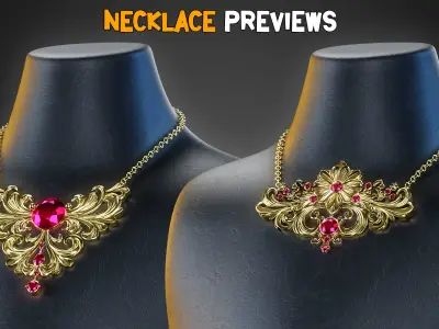 10 Ornamental Necklace and IMM Brush and PBR Textures  Vol 31   Low-poly 3D model