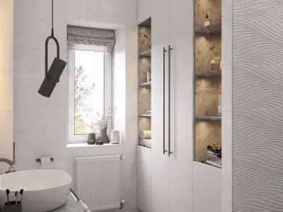 Grey bathroom interior scene 3D model