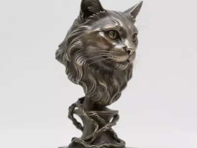 Cat head sculpture 3D print model