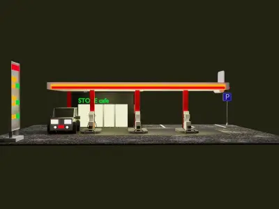  Gas station Low-poly 3D model