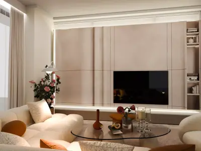 Modern Living Room Interior  Photorealistic ArchViz 3D Scene Low-poly 3D model