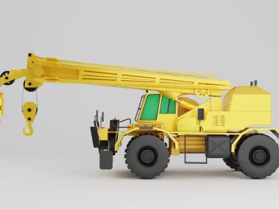 Crane truck of yellow color on white background Low-poly 3D model