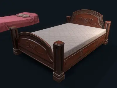 Antiquare Bed  Low-poly 3D model