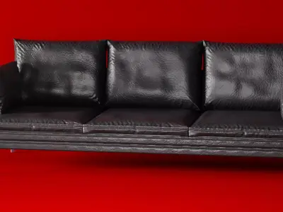 Black Leather Couch Low-poly 3D model