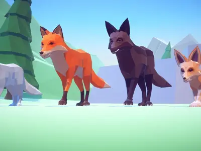 Poly Art Foxes Low-poly 3D model
