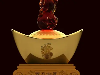 Chinese gold Ingot and gourd 3D model