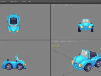 Cartoon blue mini car Low-poly 3D model