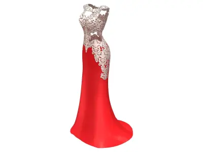 Luxury Rhinestone Satin Prom Wedding Dress Low-poly 3D model