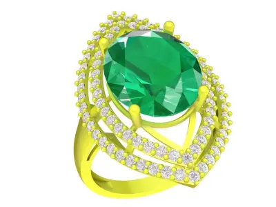 Luxury Oval Gemstone Double Halo Ring 3D Model for Fine Jew 4486 3D print model