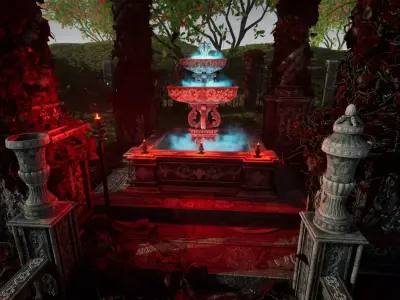 Garden of Youth UE5 Gazebo and Fountain modular asset pack Low-poly 3D model