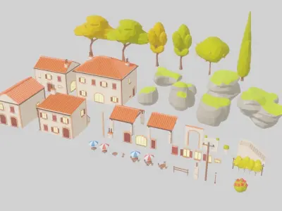 Village Southern Europe Low-Poly Free 3D model