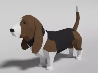 Low Poly Cartoon Basset Hound Dog Low-poly 3D model
