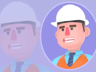 3D Cartoon Male Architect Character - Angry at Work Desk Scene 3D model