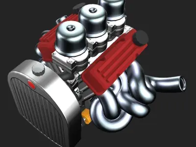V8 Flathead inspired engine Low-poly 3D model