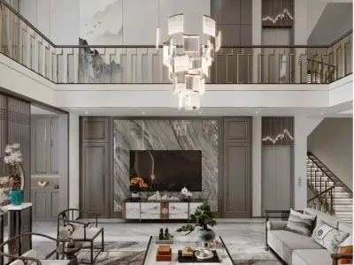 Chinese style villa interior design scene 01 3D model 3D model