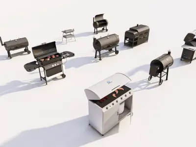 Outdoor BBQ and Cooking Grills for Backyard Low-poly 3D model