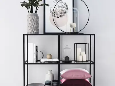 Decorative set shelf with pillows and vase 3D model