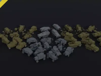 Cartoon Dieselpunk armored cars asset Polygonal Style 3D Model Pack