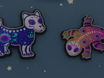 4 Cute Neon Wall Decoration with Mexican Pet Patterns Low-poly 3D model