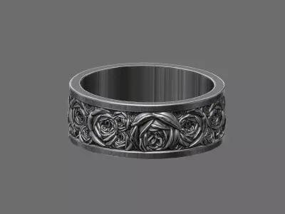Rose flowers wedding band ring - 3D print model 3D print model