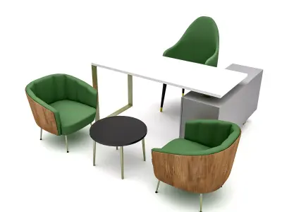 The classic office desk and chair 02 Low-poly 3D model