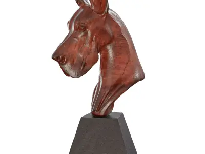 Wooden Dog Head Sculpture - Doberman Bust 3D Model Low-poly 3D model