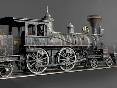 American Steam Locomotive Engine Low-poly 3D model