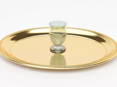 Golden Plate Tray With Glass 3D Model 3D model