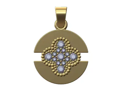 Diamond beaded flower cluster split round pendant with bail 3D print model