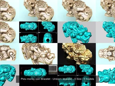 Pixiu money coin Bracelet - Unicorn  bracelet - 5 Size 3D Model Collection