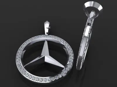 Pendants 1 mercedes benz logo pendant gold with diamonds Free 3D print model