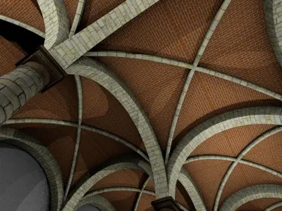Vaulting 3-4   Romanic 750cm spaced  thin arches and thick curbs Low-poly 3D model