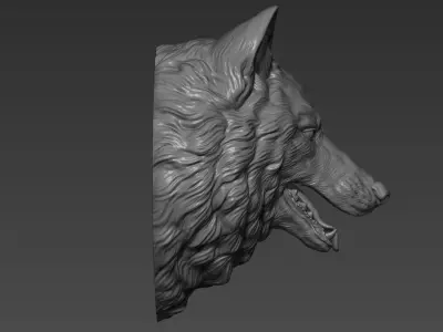 Wolf head with a mouth 3D print model