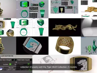 collection of jewelry with the Tiger Motif Collection 3D Model Pack