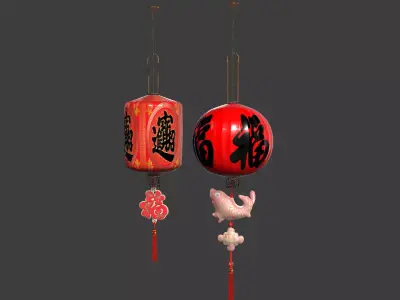 Chinese  red  lantern  Low-poly 3D model