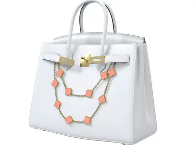 Hermes Birkin Bag with Chain White Low-poly 3D model