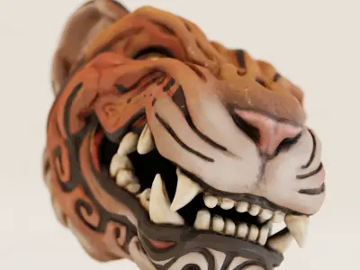 Oni Tiger Decorative Noh Mask 3D model