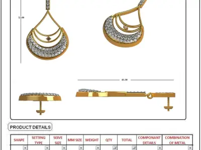Women Earrings 3dm STL OBJ FBX Render Details 3D print model 4