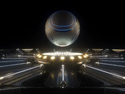 Futuristic Soccer Ball and Stage 3D model