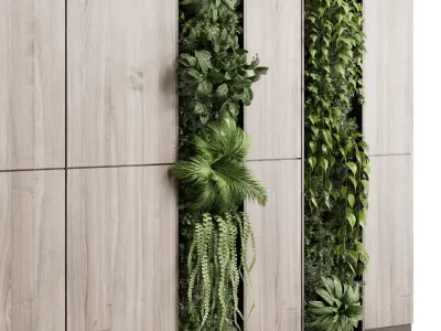 Vertical Wall Garden With wooden frame 3D model