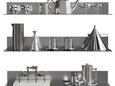 Kitchen Chrome and Steel Decor Set 3D model