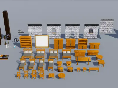 Stylized Furniture Interior Package Low-poly 3D model