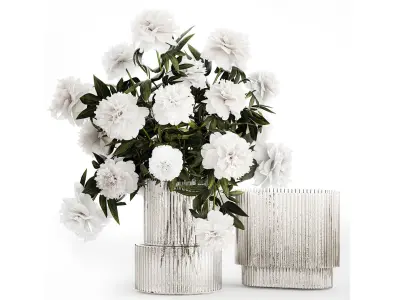 Set of bouquets Hydrangea Gerbera Peonies Iris vase 424 3D model