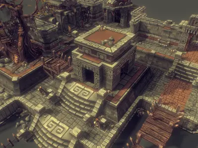 Mayan Temple Set - Low Poly Hand Painted Low-poly 3D model