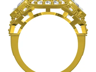 Three Stone Diamond Halo Art Deco Ring 3D print model