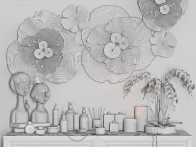 decorative set shelf with flowers Low-poly 3D model