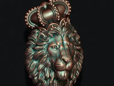 Lion pendant with crown and closed mouth v2 006 3D print model