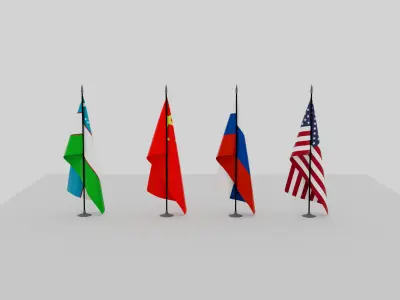 Flags of USA Russia China Uzbekistan  Free 3D model