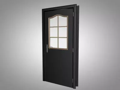Matte Black Interior Door with Arched Multi-Pane Glass Low-poly 3D model